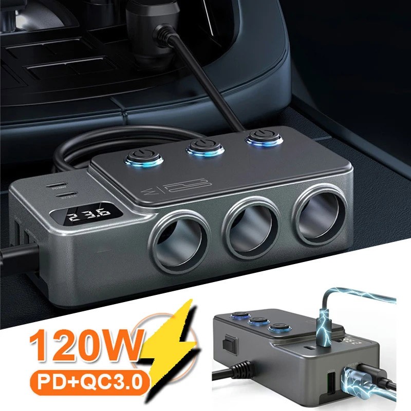 8in1 Multi Socket Car Cigarette Lighter Splitter QC3.0 PD USB/C Charger Adapter