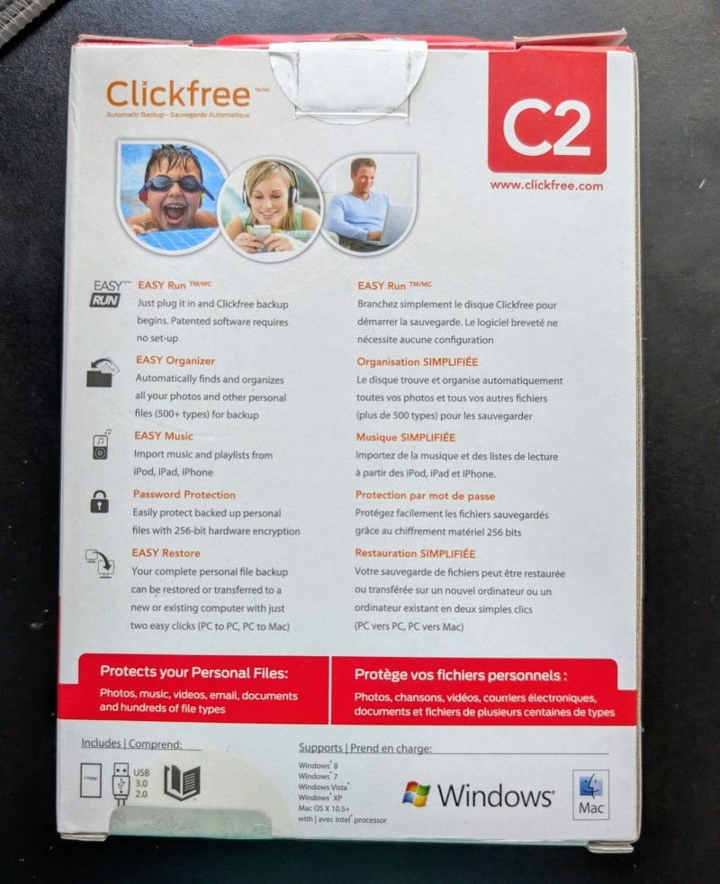 Clickfree Automatic USB Backup C2 For PC Mac Computer Portable 750GB Storage NIB