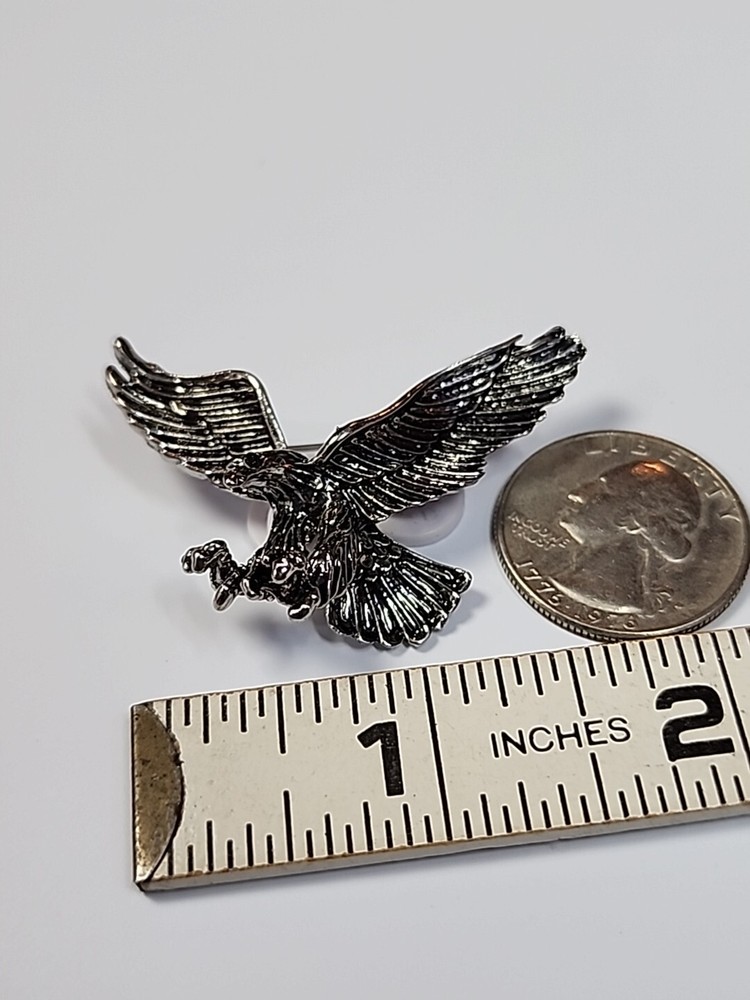Flying Eagle Brooch Lapel Pin 3D Silver Color Metal