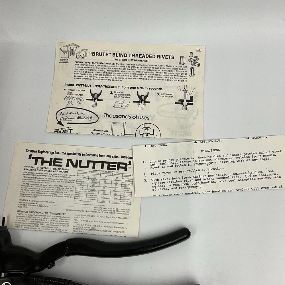 Creative Engineering The Nutter Rivet Nut Gun Tool Set w/ Extras & Case UNTESTED