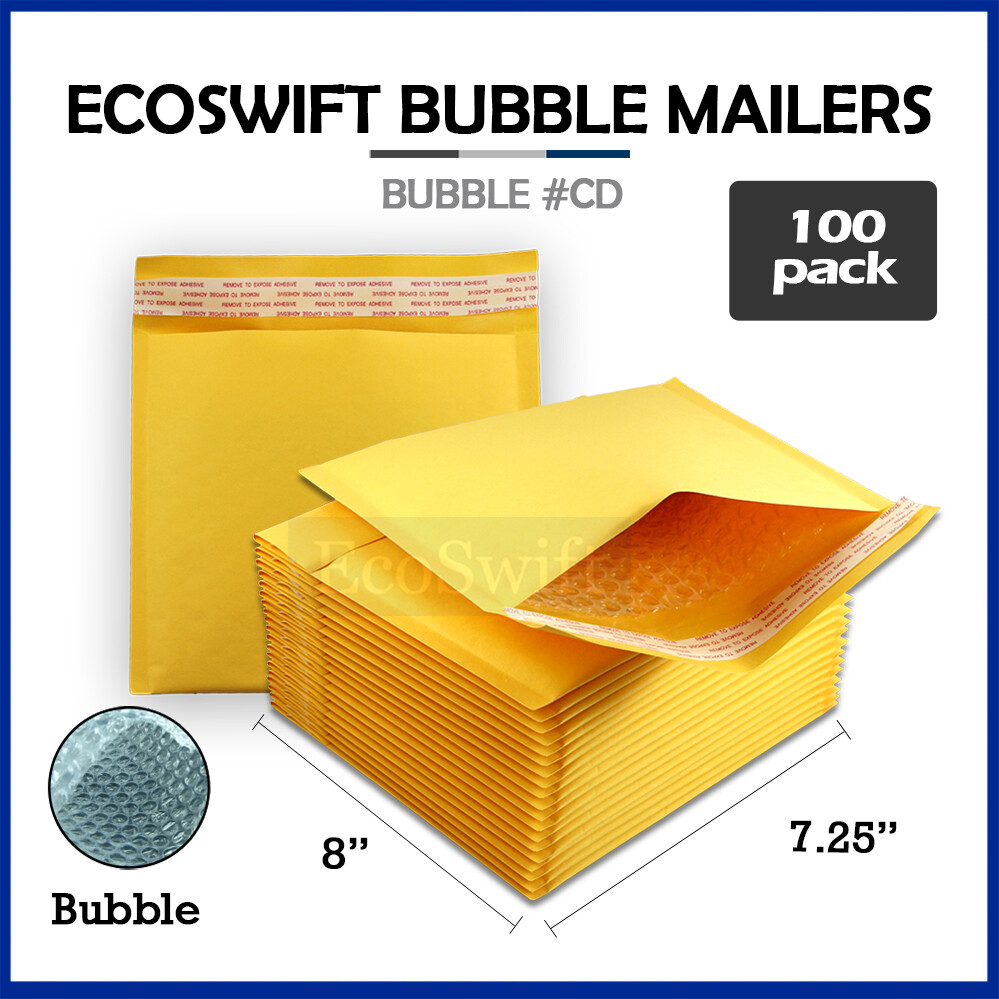 100 #CD 7.25 x 8 ECOSWIFT KRAFT BUBBLE MAILERS CD ROM ENVELOPES