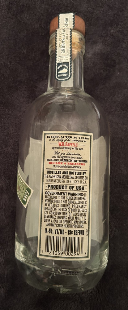 W.B. SAFFELL EMPTY BOTTLE GREAT CONDITION WILD TURKEY