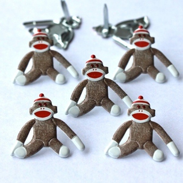 SOCK MONKEY SCRAPBOOKING DECORATIVE BRADS EYELET OUTLET 8 PCS