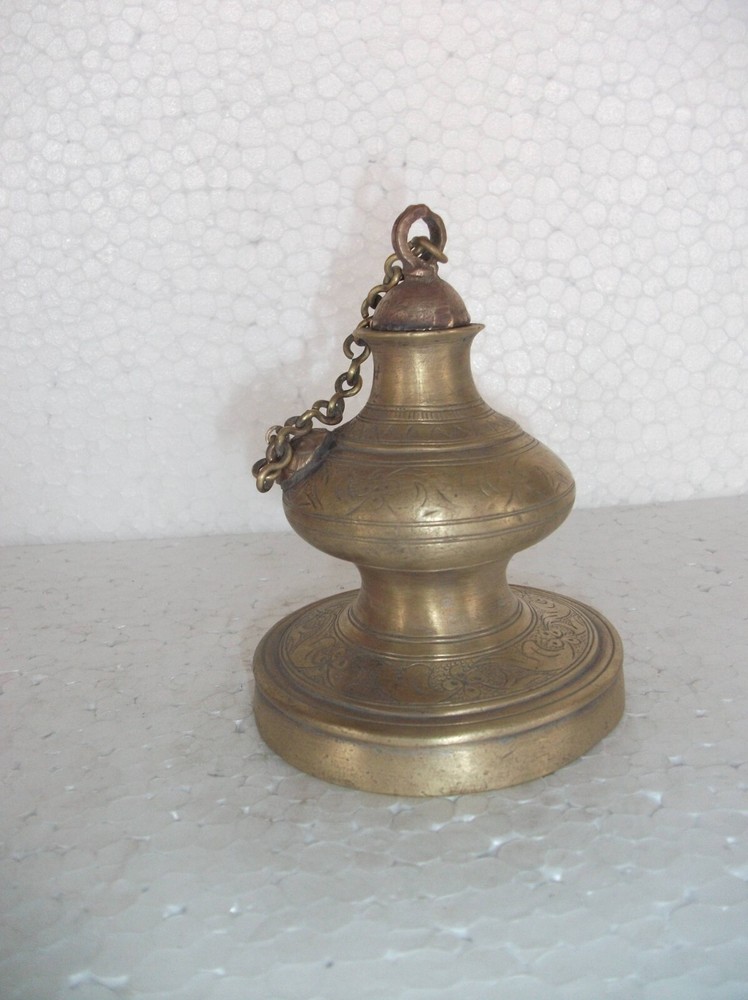 Vintage Unique Shape Engraved Solid Brass Handcrafted Inkpot/Well