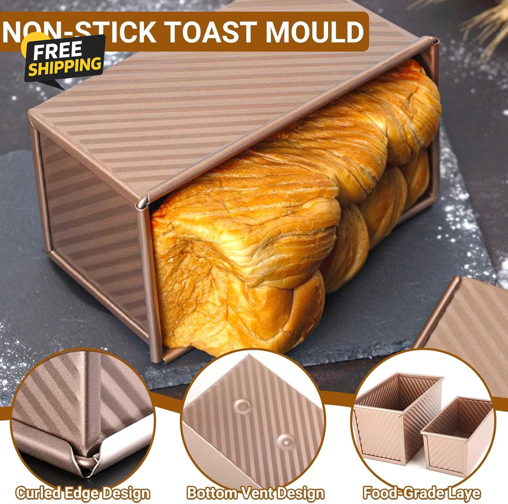 3 Pack Set Pullman Loaf Pan with Lids, 2.2 Lb & 1 Lb & 0.8 Lb Dough Capacity