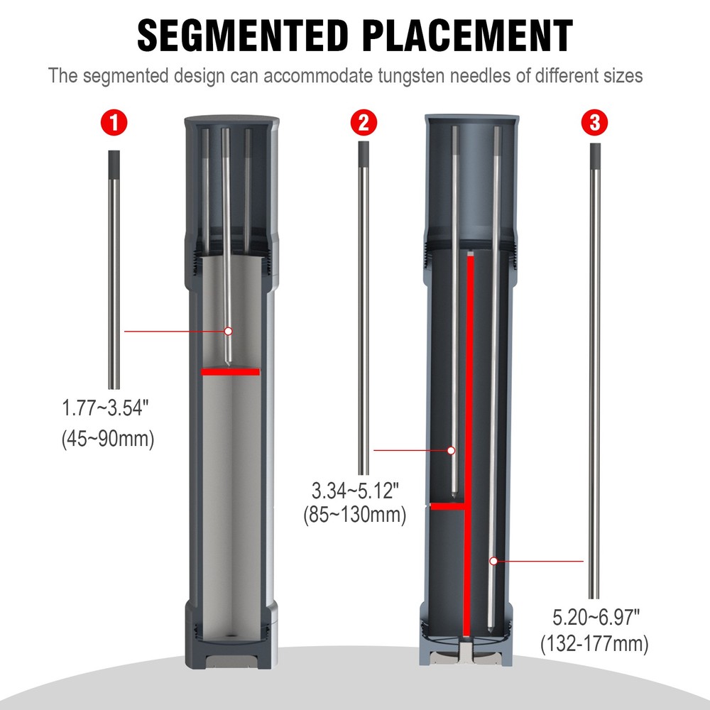 Tungsten Electrode Holder Storage Case 3-Section Magnetic Base TIG Welding Gray