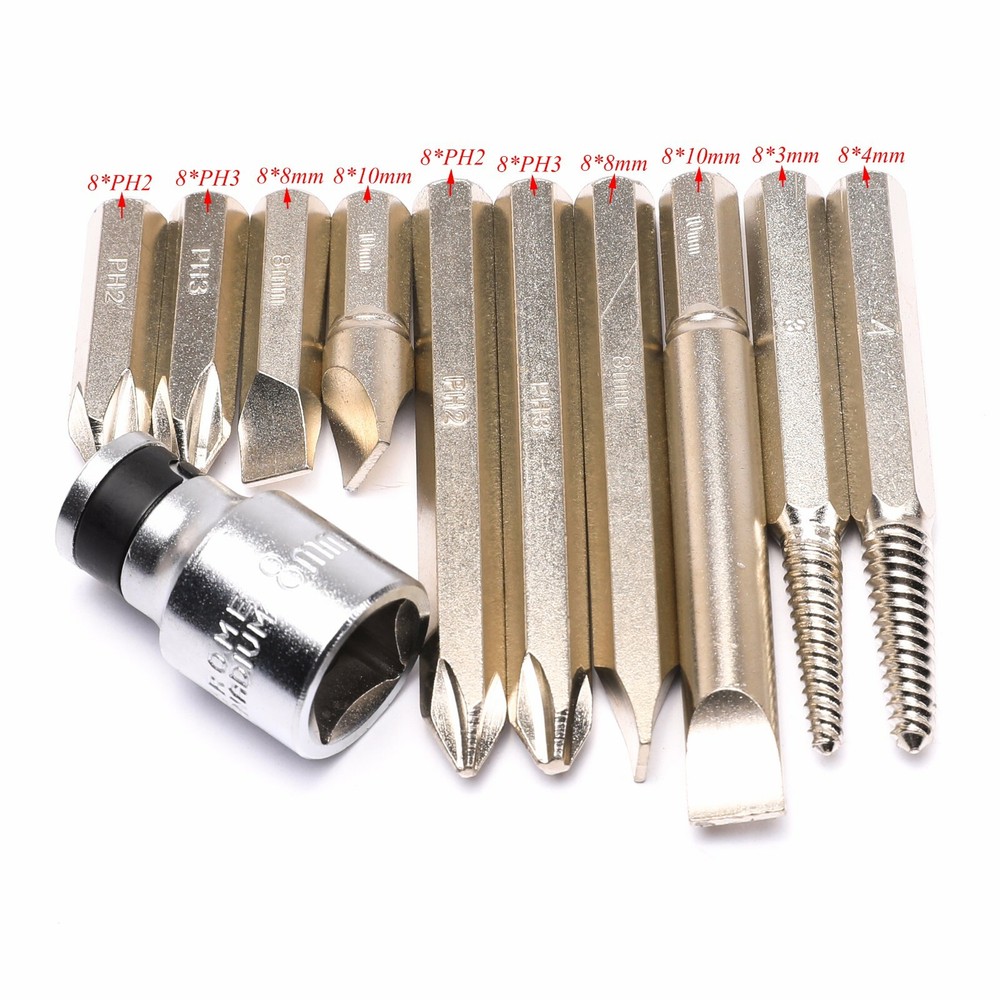 12pcs Impact Driver Bits Screwdriver Set Hand Tool Socket Screw Extractor Kit