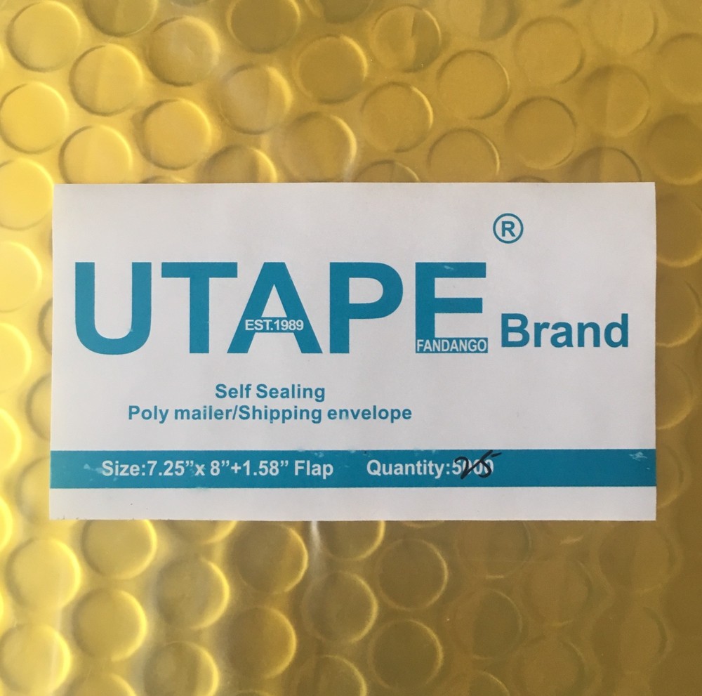 Poly Mailer Padded Envelope Bubble mailer envelope 7.25x8 Gold Metallic. UTAPE®