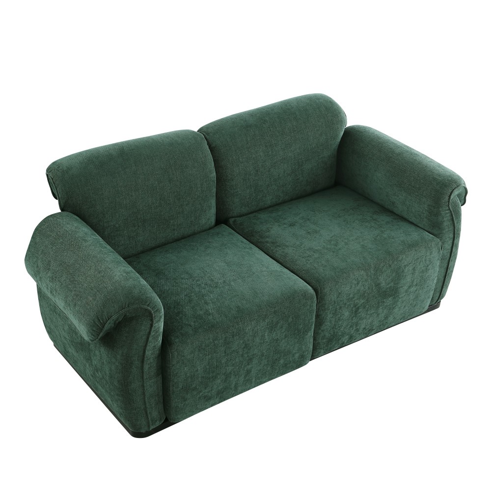 68.5" Green Chenille Sectional Sofa, Iron Frame, Split Back, Square Arms