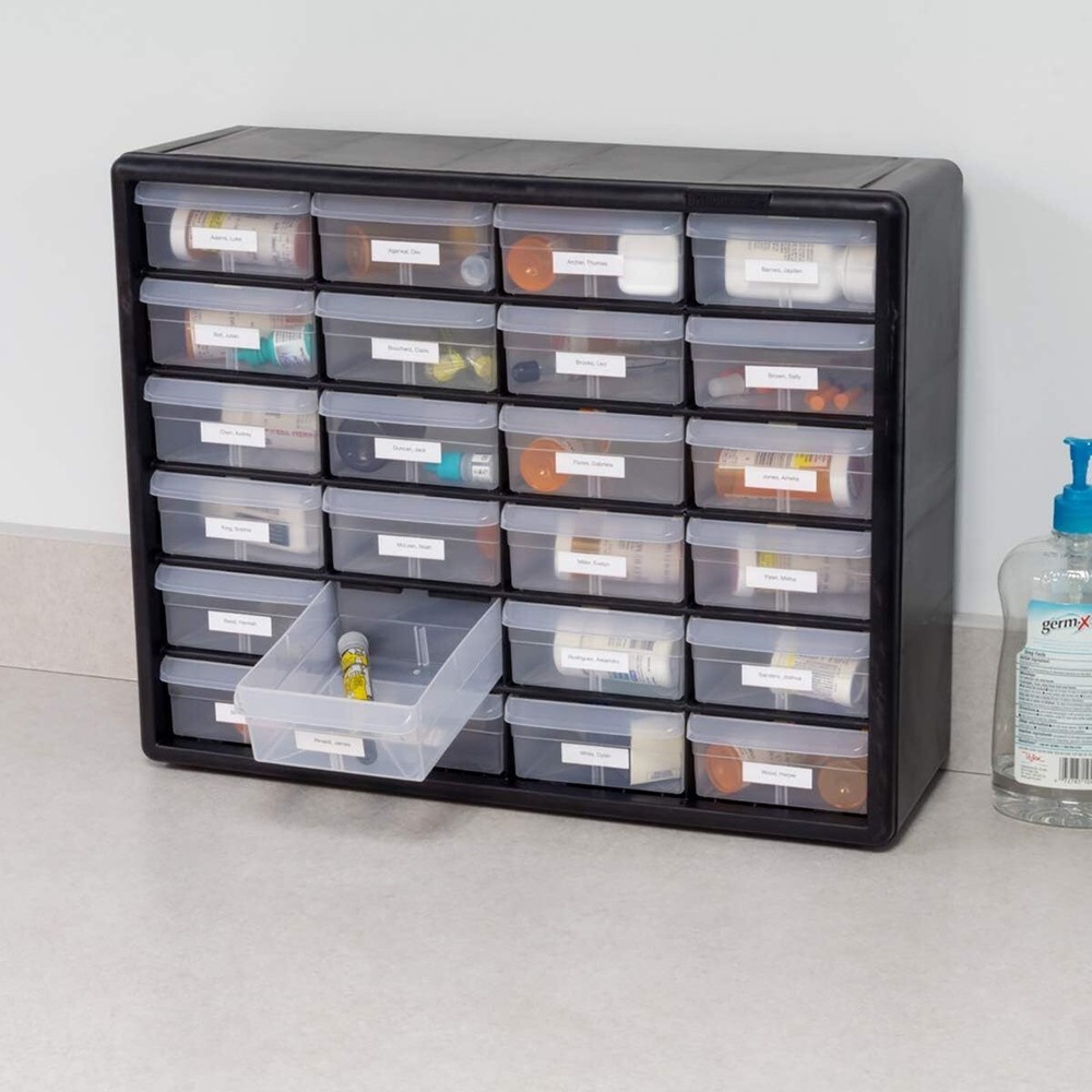24 Drawer Plastic Parts Storage Hardware Craft Cabinet Stackable for Workshop