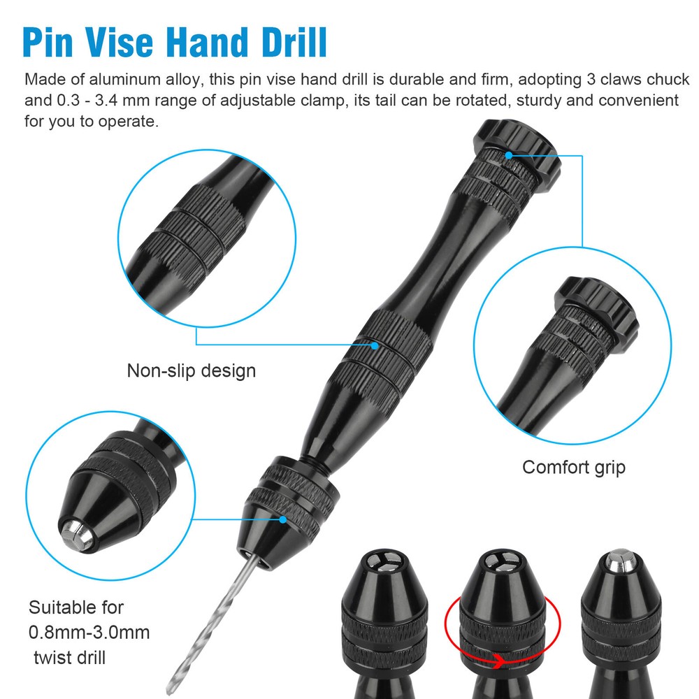 59Pcs Precision Pin Vise Mini Micro Hand Twist Drill Bits Set Rotary Tools Kit