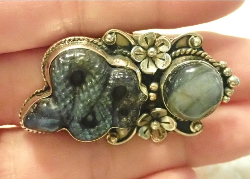 Snake Ring, Carved Labradorite stone adjustable