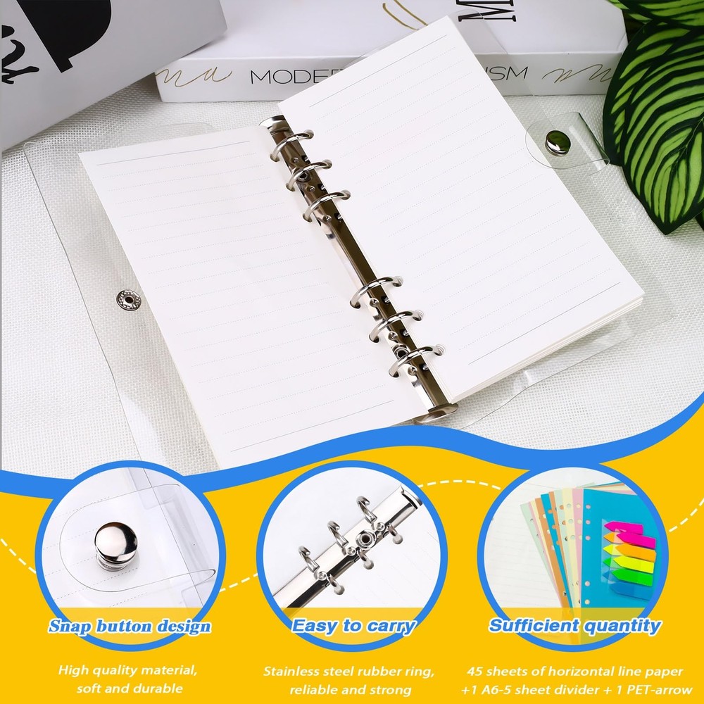 2 Sets A6 6 Holes Binder Refill Value, Clear PVC with Multicolor