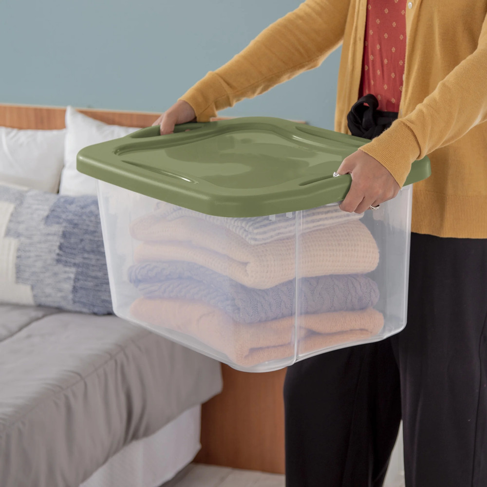 40 Quart EZ Carry Plastic Storage Bin with Full-Grip Handles in Green