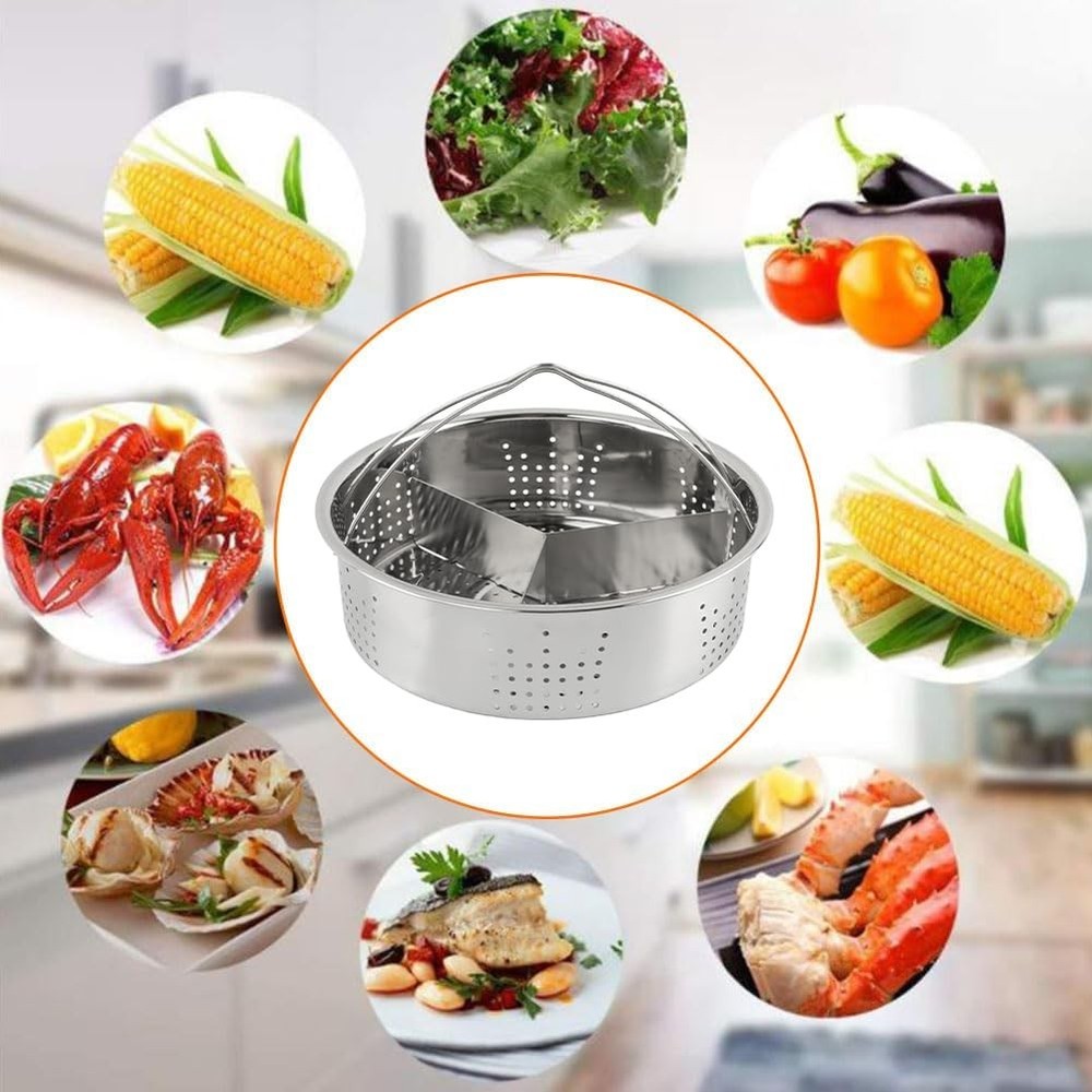 Stainless Steel Vegetable Steamer Basket, Insert Steaming Rack with Handle, Mesh