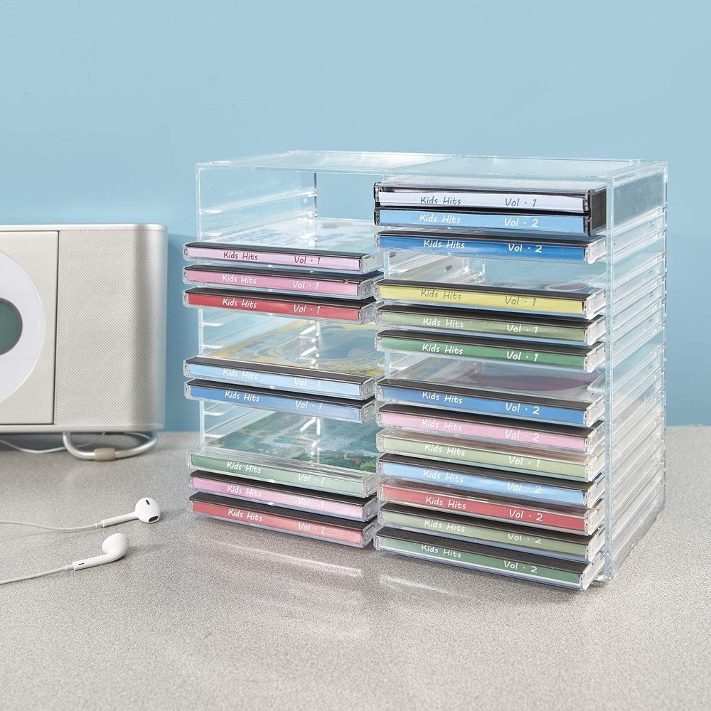 Stackable Clear Plastic CD Organizer with Rubber Feet Rectangular