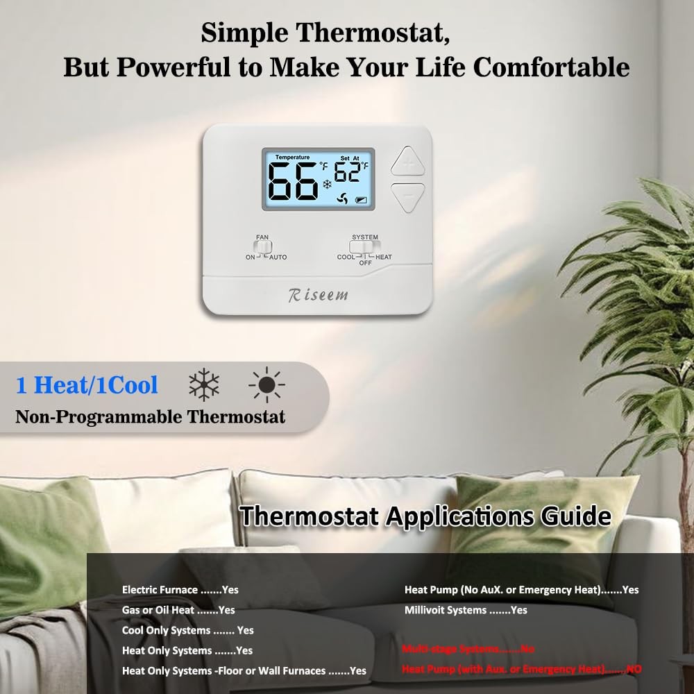 NonProgrammable Thermostat for Home, Single-Stage Systems,Digital Energy-Savi...
