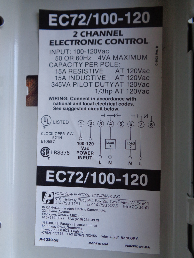 New Paragon EL72/120 Two Channel Electronic Programmable Time Control 7 day