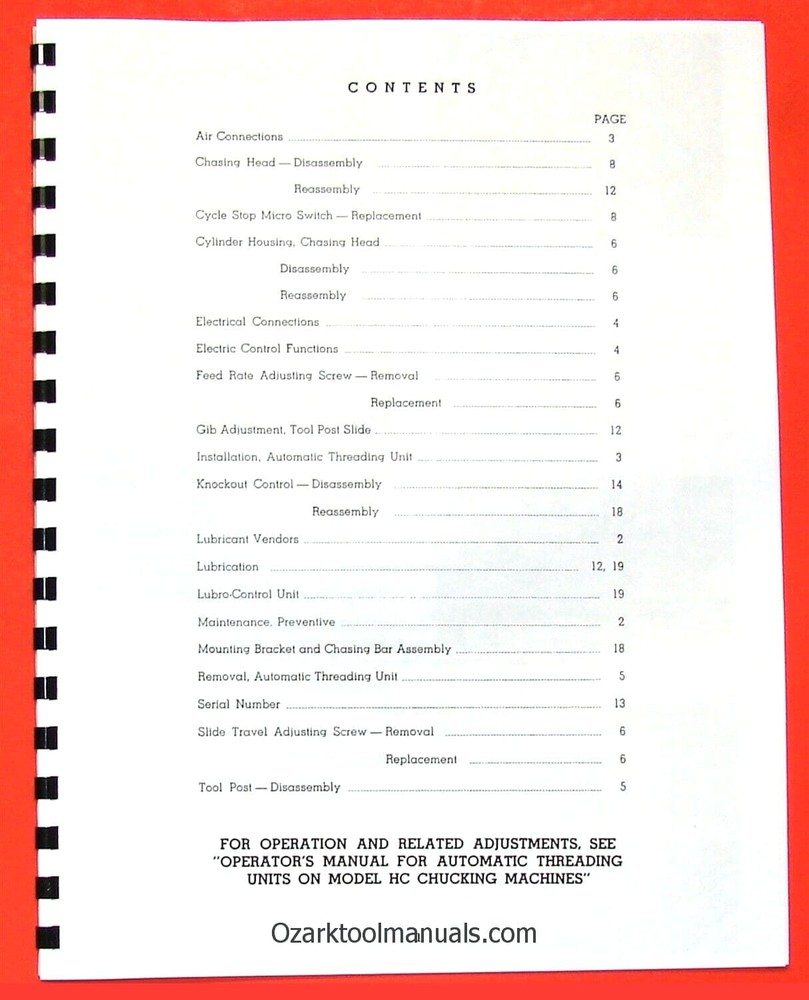 HARDINGE HC Automatic Threading Unit Service & Maintenance Manual 0938