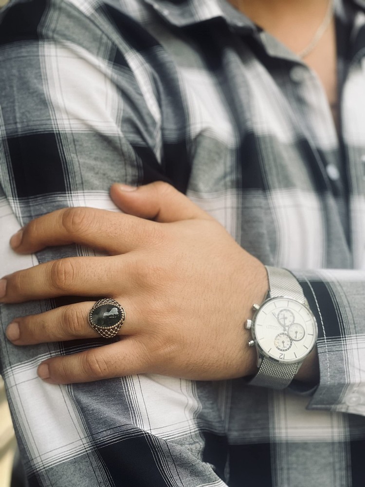 Moss Agate Men's Silver Ring, Handmade Moss Agate Stone Silver Ring for Men,