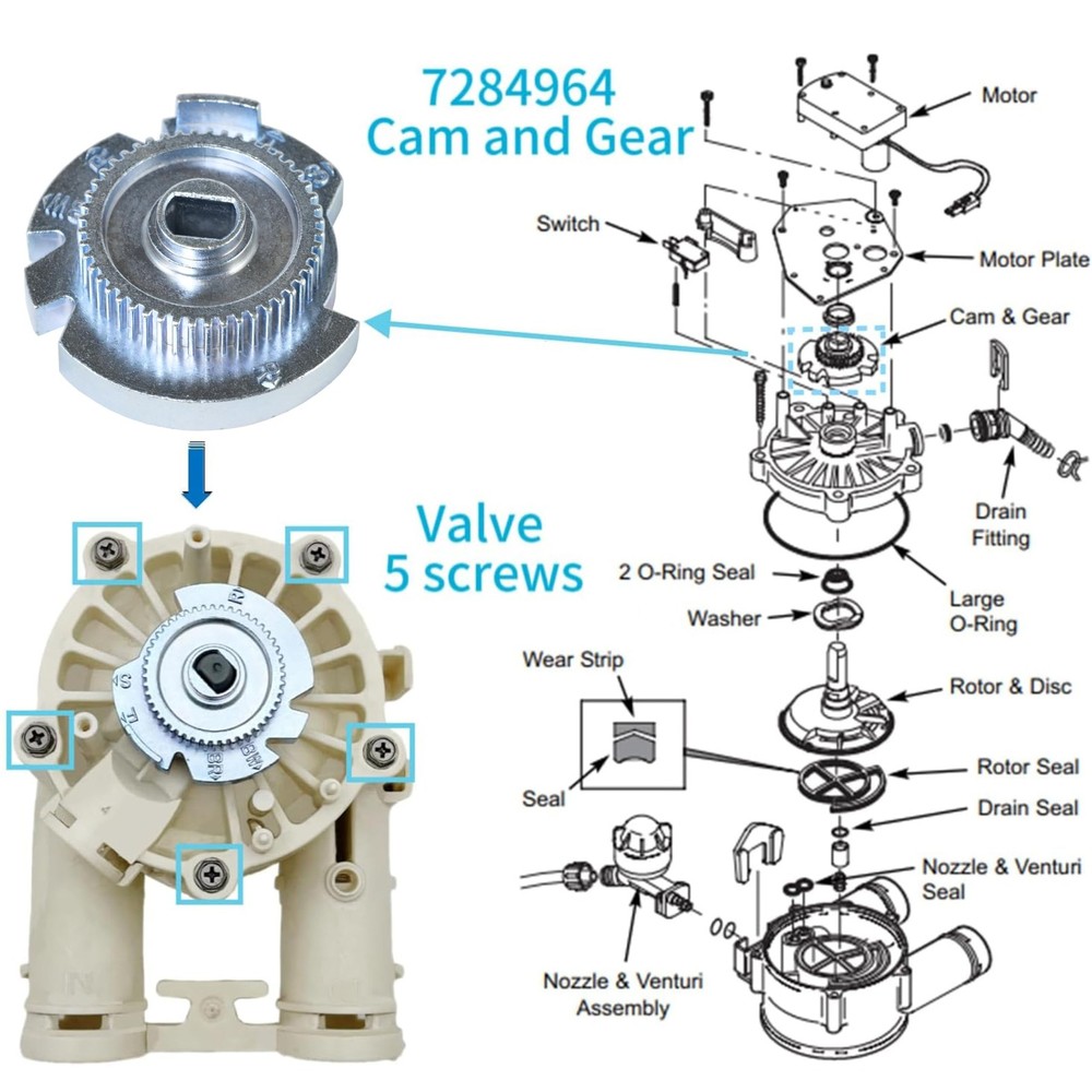 7284964 Water Softener Cam Gear High Flow Replacement Part Accessories
