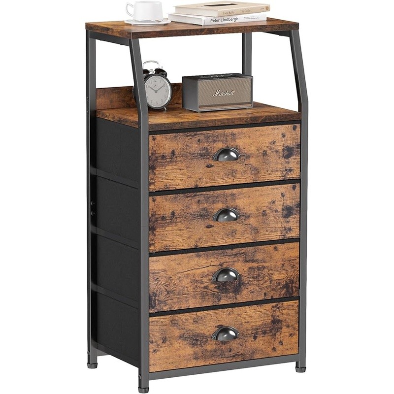 Multi-Functional Nightstand Storage Table W/ Double Layer Shelf & Fabric Drawers