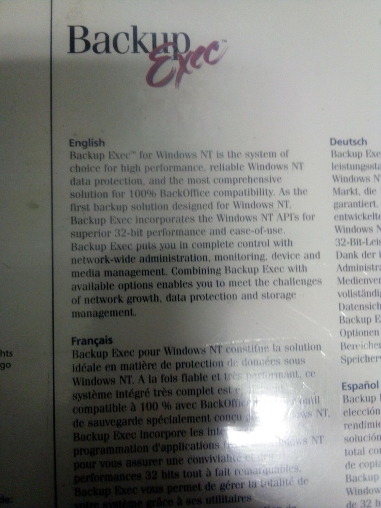 Backup Exec for Windows NT 7.3 Single Server Edition English