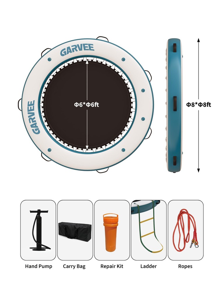 8FT Inflatable Floating Dock ，Round Inflatable Water Hammock Dock Platform Mat