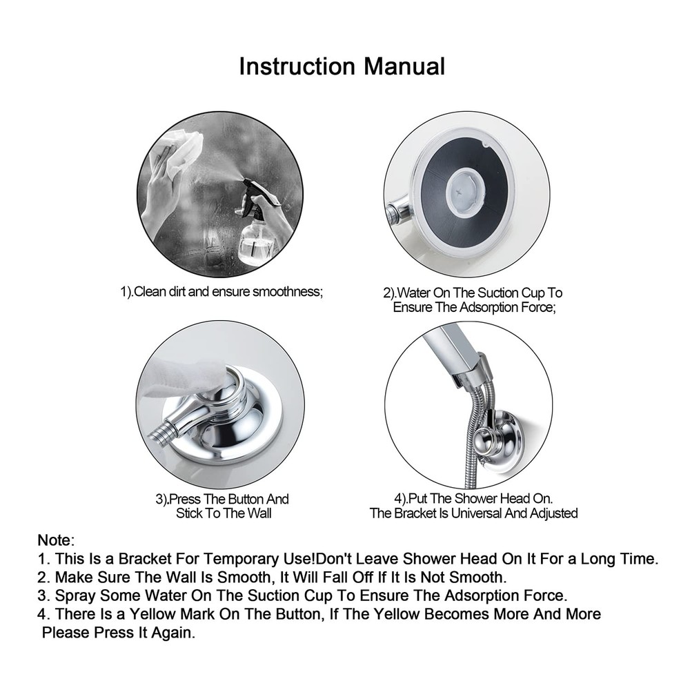 Bafeel Shower Head Holder Suction Cup Handheld Bracket Chrome Silver