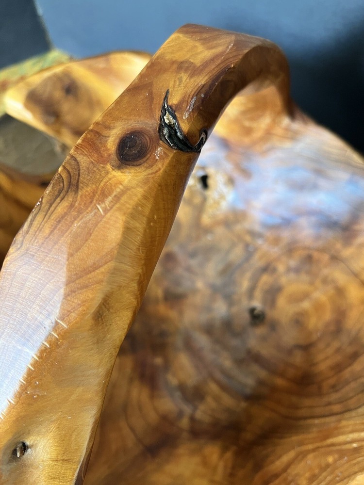 Hand-Crafted Root Wood Live Edge Basket with Handle Bowl