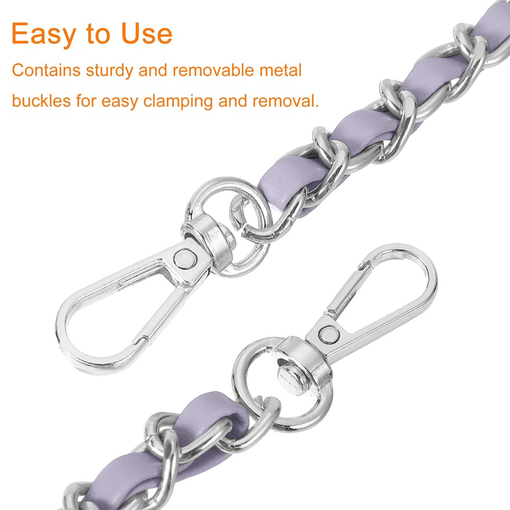 Purse Strap, 24" Leather for Shoulder Strap (Purple, Silver)