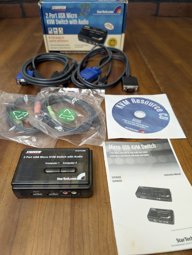 StarTech StarView 2-Port USB Micro KVM Switch Kit w/Audio & Cables SV221KUSB