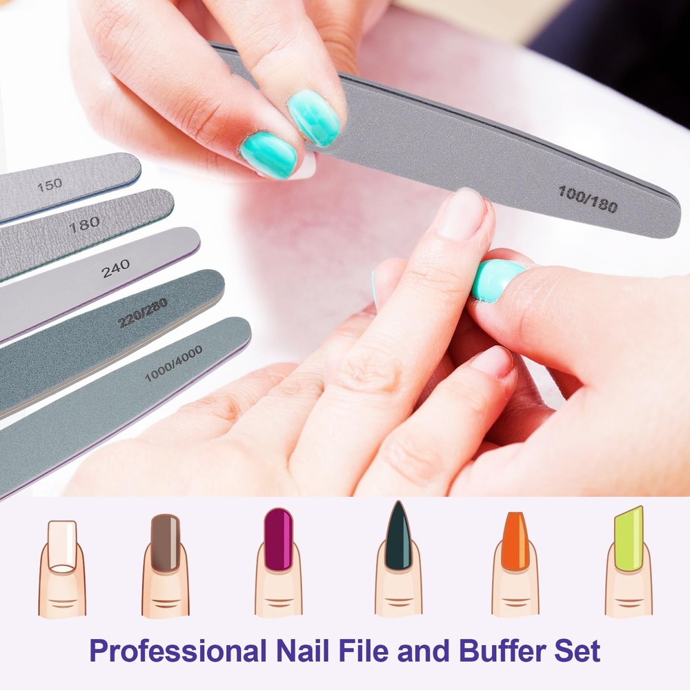 Nail File and Buffer Set, 6 Pcs 6 Diamond Gray/Green/White