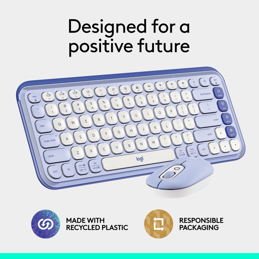Logitech POP ICON Combo, Bluetooth Keyboard and Mouse Combo - Lilac