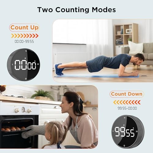 Upgrade Digital Kitchen Timer - Magnetic Countdown Countup Visual 1 Black