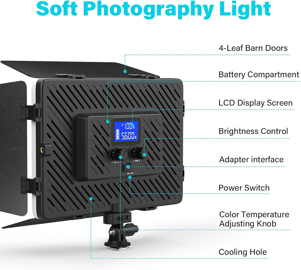 Led Video Light Panel Light with Barn Doors, 4000Mah Rechargeable Camera Lightin
