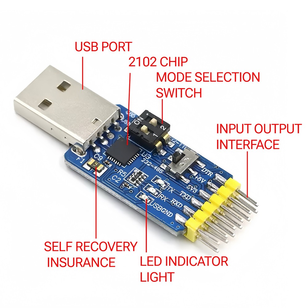 ​​6 -in- 1 CP2102 USB Serial Interface Module - TTL RS485 RS232 Auto - Recovery