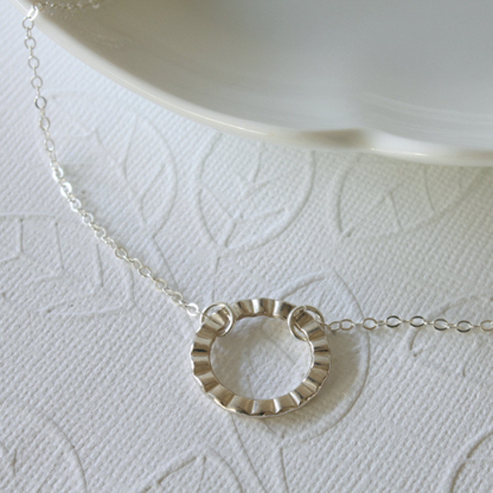 Sterling Silver Textured Circle Connector Necklace