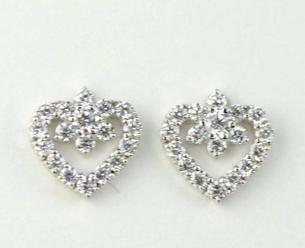 14K White Gold CZ Heart Shape Stud Earrings