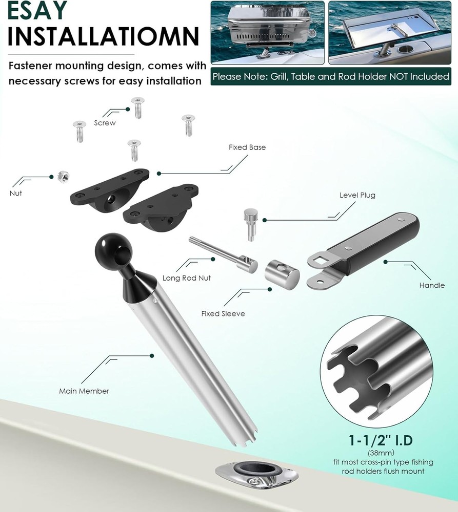 for Magma Rectangular Grills T10-355 All-Angle Adjustable Fish Rod Holder