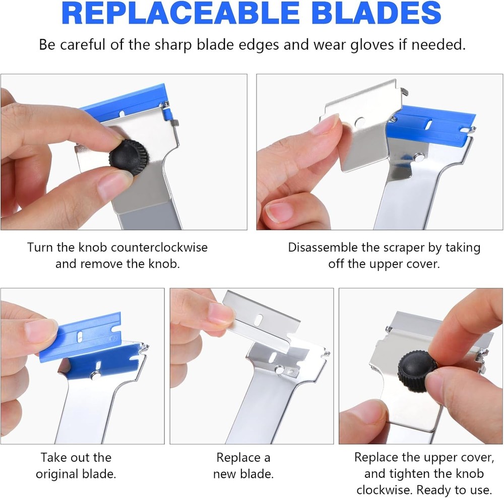 Razor Blade Scraper Tool with 20 Extra Replacement Blades (Metal & Plastic), Lon