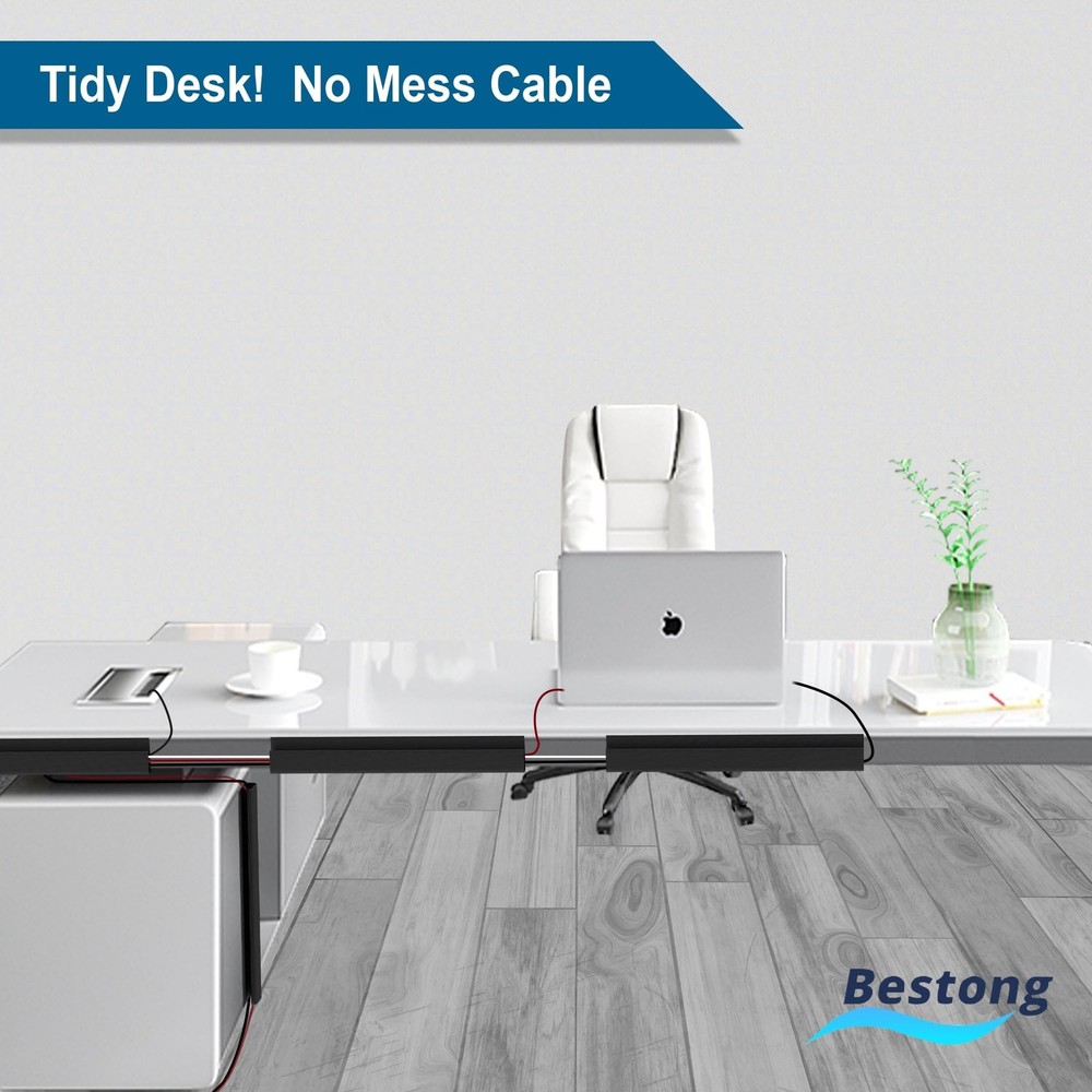 Cable Management J Channel Under Desk - Easy Installation, Black