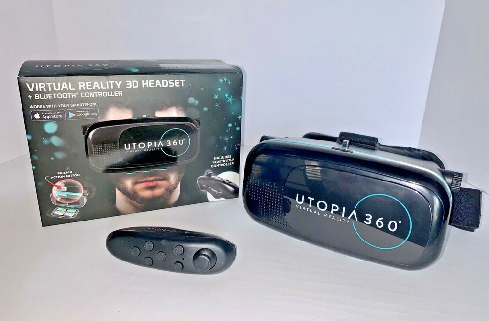 Utopia 360 Virtual Reality 3D Headset + Bluetooth Controller Smartphone VR