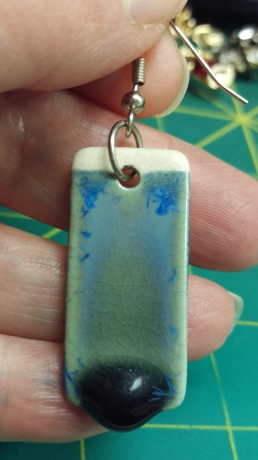 Beautiful Blue Ceramic Earrings - Blue glaze on both sides thicker at bottom