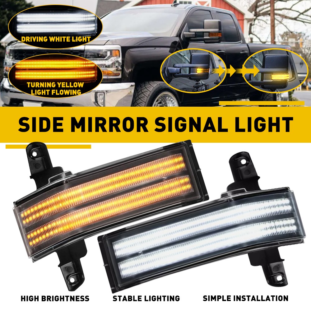 LED Clear Switchback Tow Mirror Signal Lamp For 14-18 Chevy Silverado GMC Sierra