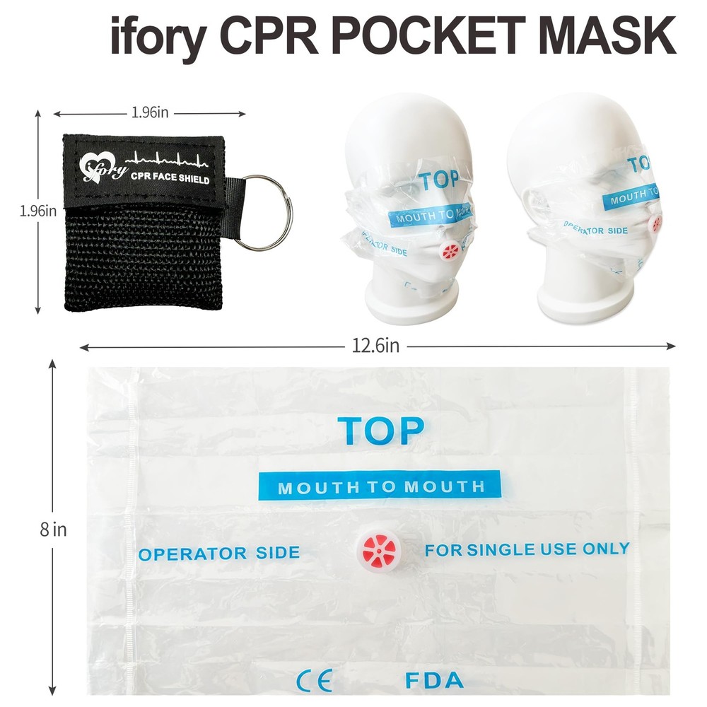 CPR Face Shield with Keyring (100 Pack), CPR Pocket for Kit, CPR Keychain Fac...