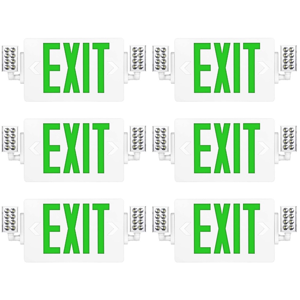 UL Listed 6 Packs Led Green Exit Signs with Battery Backup Combo Exit Lighting.