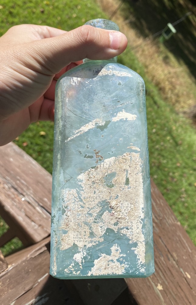 Three In One Oil Co, Blown Aqua Bottle