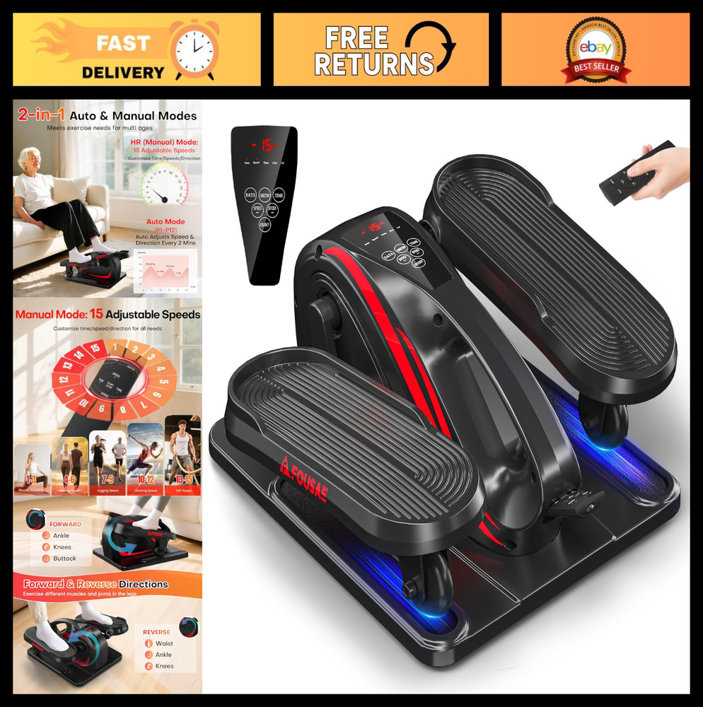 Compact Under Desk Elliptical Machine - 15 Speeds, 12 Modes, Quiet Leg Exerciser