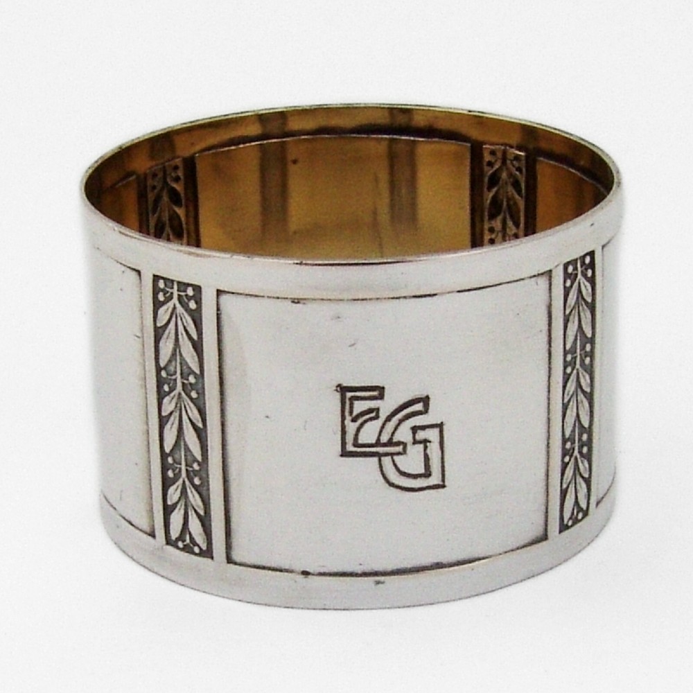 Art Deco Napkin Ring Continental Silver Mono EG